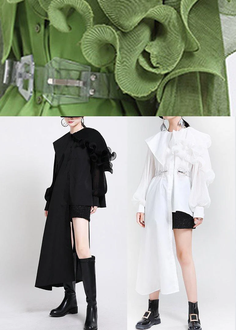 Natural Green lantern sleeve Button Chiffon Top