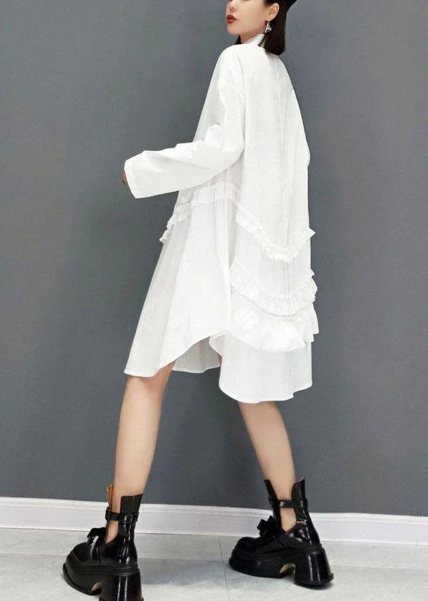 Casual White Peter Pan Collar Button Fall Long Sleeve Dresses